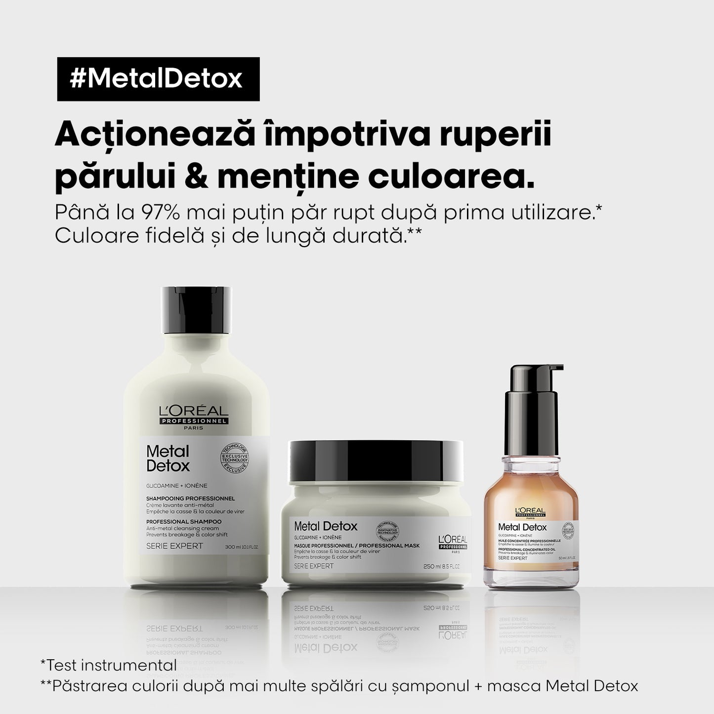 Șampon-cremă pentru detoxifiere - L’Oreal Professionnel Metal Detox - actioneaza impotriva ruperii parului si mentine culoarea, pentru toate tipurile de par decolorat, colorat sau balayage, FARA SULFATI - 300 ml
