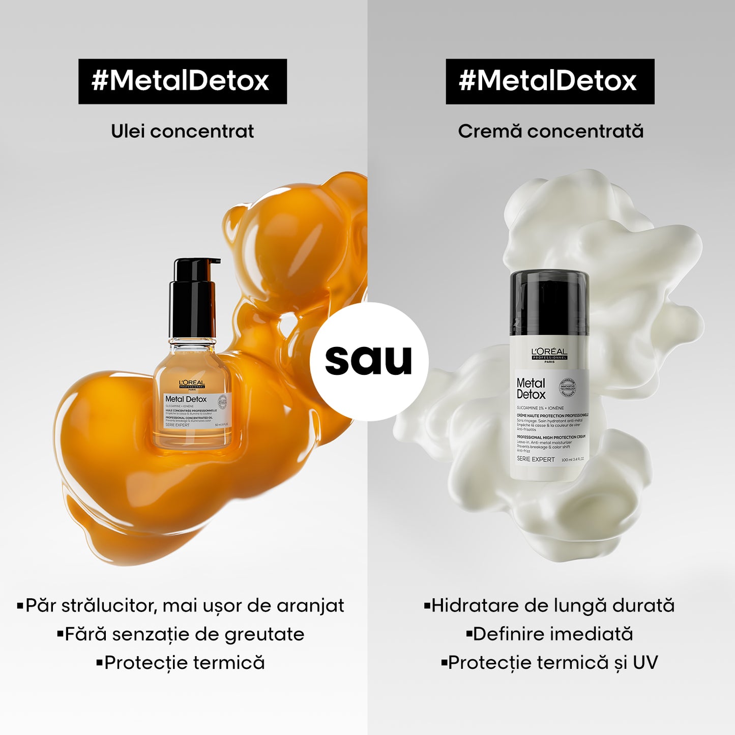 Crema profesionala fara clatire, L’Oreal Professionnel SE Metal Detox, hidratanta, cu protectie termica si UV, actioneaza impotriva ruperii parului & mentine culoarea, textura cremoasa, pentru toate tipurile de par, 100ml