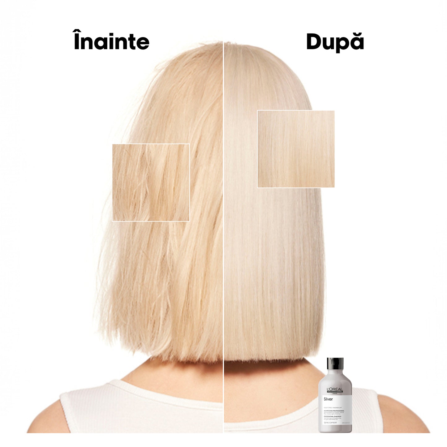 Sampon neutralizator pentru par alb & gri profesional L’Oreal Professionnel SE Silver, pentru a neutraliza tonurile galbene nedorite, cu magneziu si agenti anti-ingalbenire, vegan, 300ml
