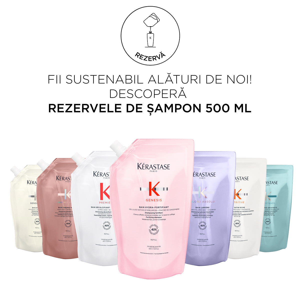 Rezerva sampon Kérastase Blond Absolu Bain Lumière Refill, hidratant iluminator pentru par decolorat sau cu suvite blonde, 500ml