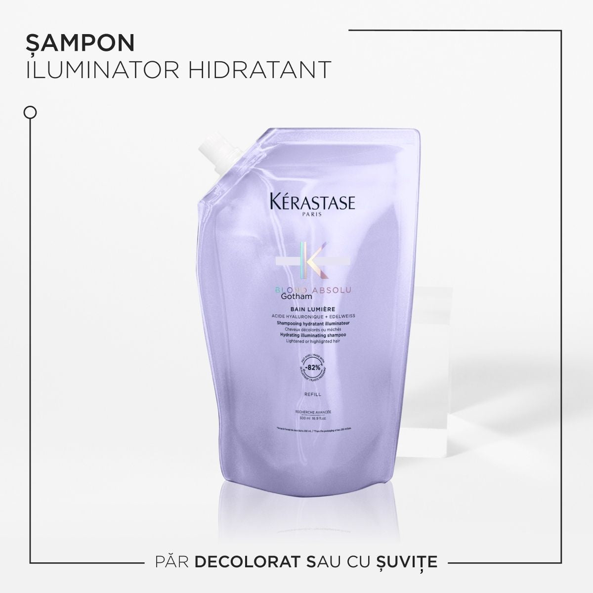 Rezerva sampon Kérastase Blond Absolu Bain Lumière Refill, hidratant iluminator pentru par decolorat sau cu suvite blonde, 500ml