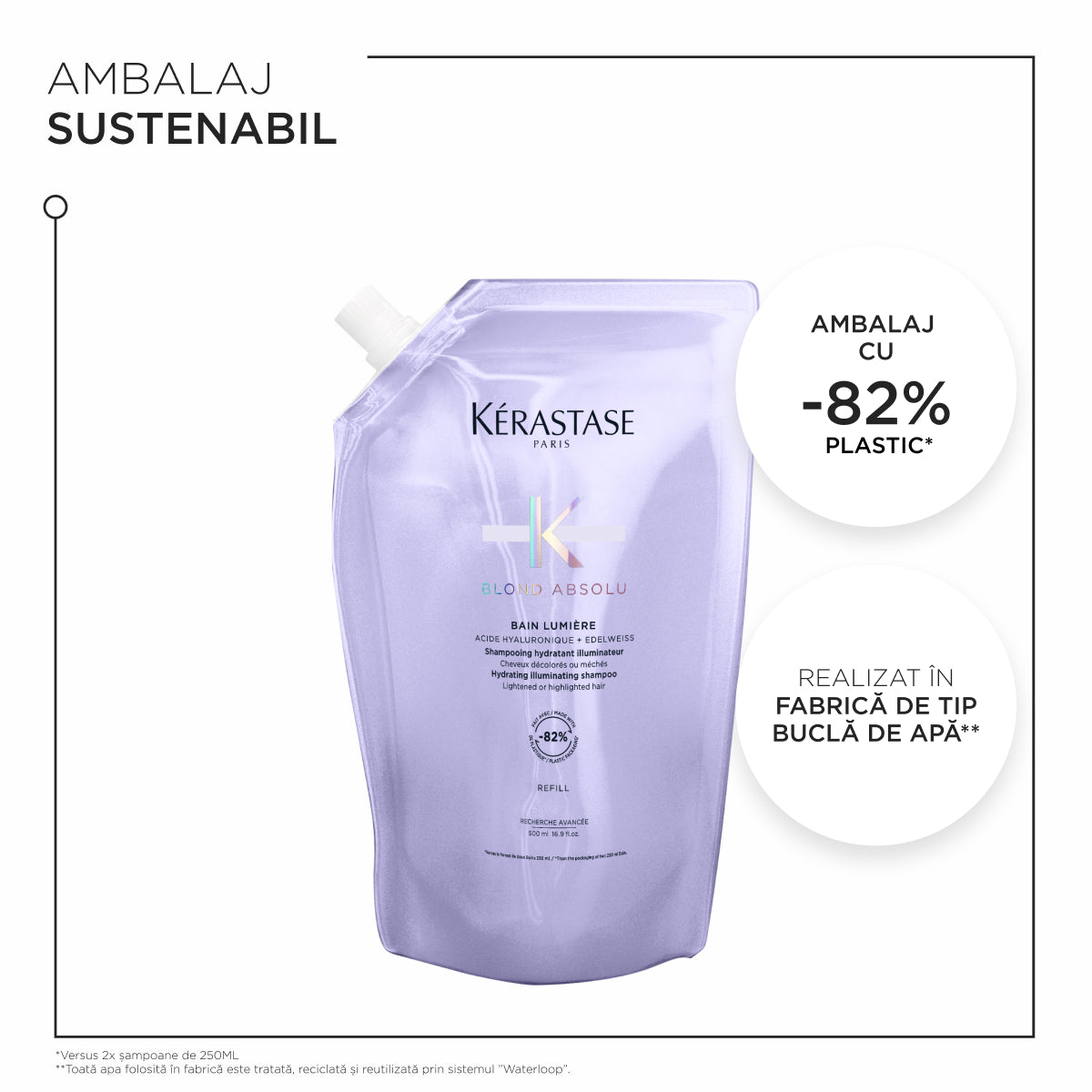 Rezerva sampon Kérastase Blond Absolu Bain Lumière Refill, hidratant iluminator pentru par decolorat sau cu suvite blonde, 500ml