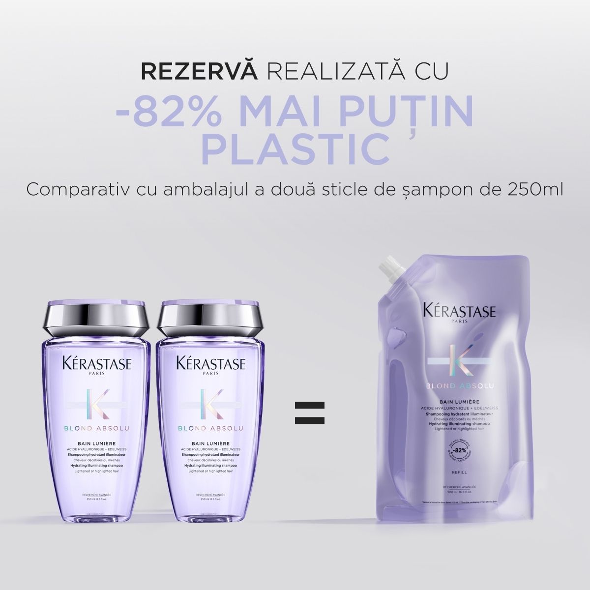 Rezerva sampon Kérastase Blond Absolu Bain Lumière Refill, hidratant iluminator pentru par decolorat sau cu suvite blonde, 500ml