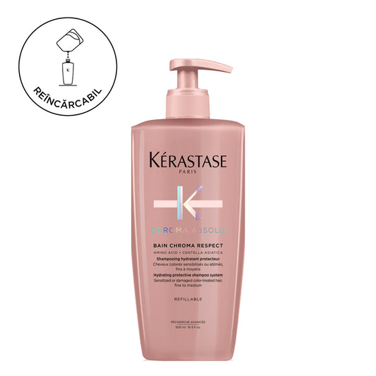 Sampon pentru păr vopsit - Kerastase Chroma Absolu Bain Chroma Respect - pentru pentru toate tipurile de par vopsit, reîncărcabil 500ml