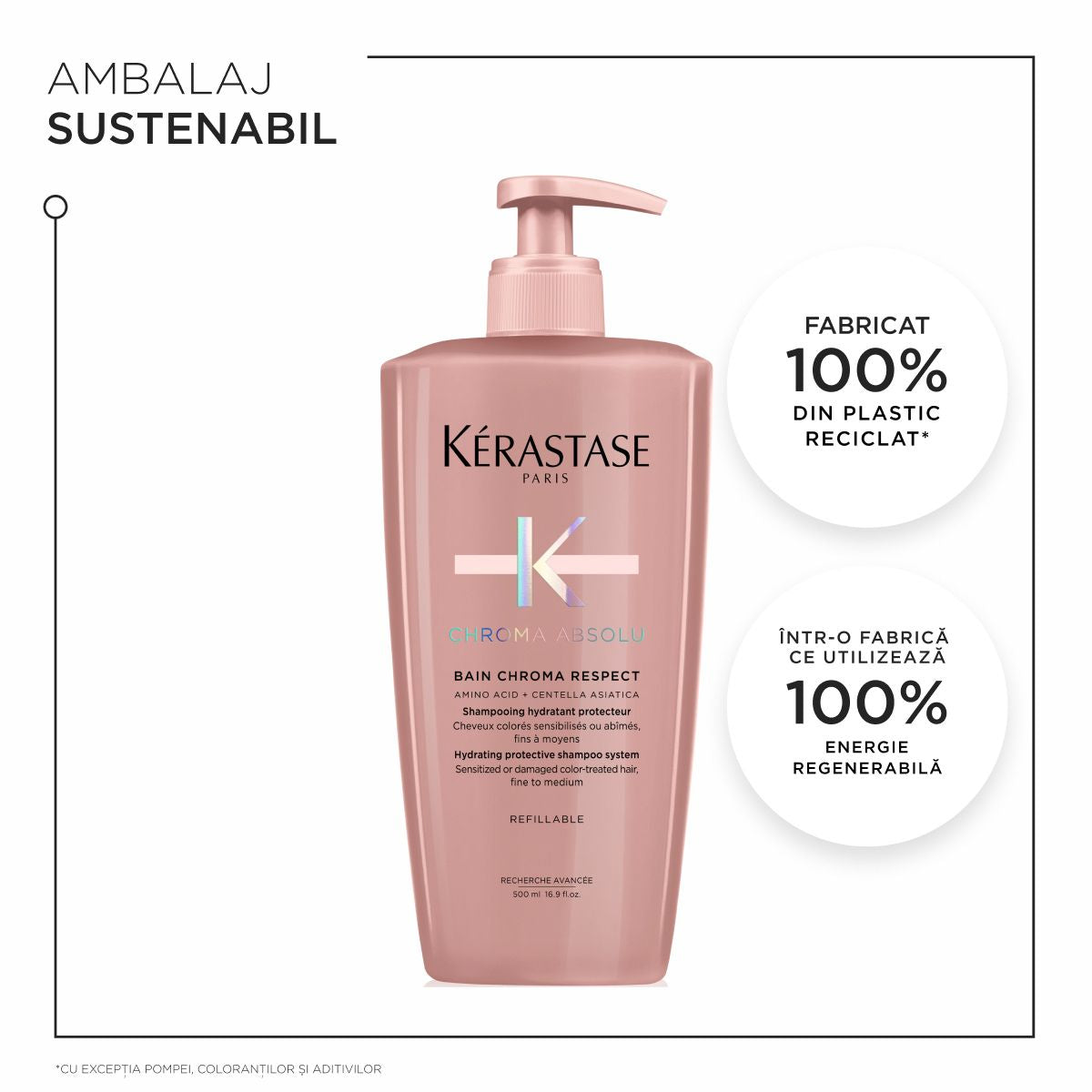 Sampon pentru păr vopsit - Kerastase Chroma Absolu Bain Chroma Respect - pentru pentru toate tipurile de par vopsit, reîncărcabil 500ml