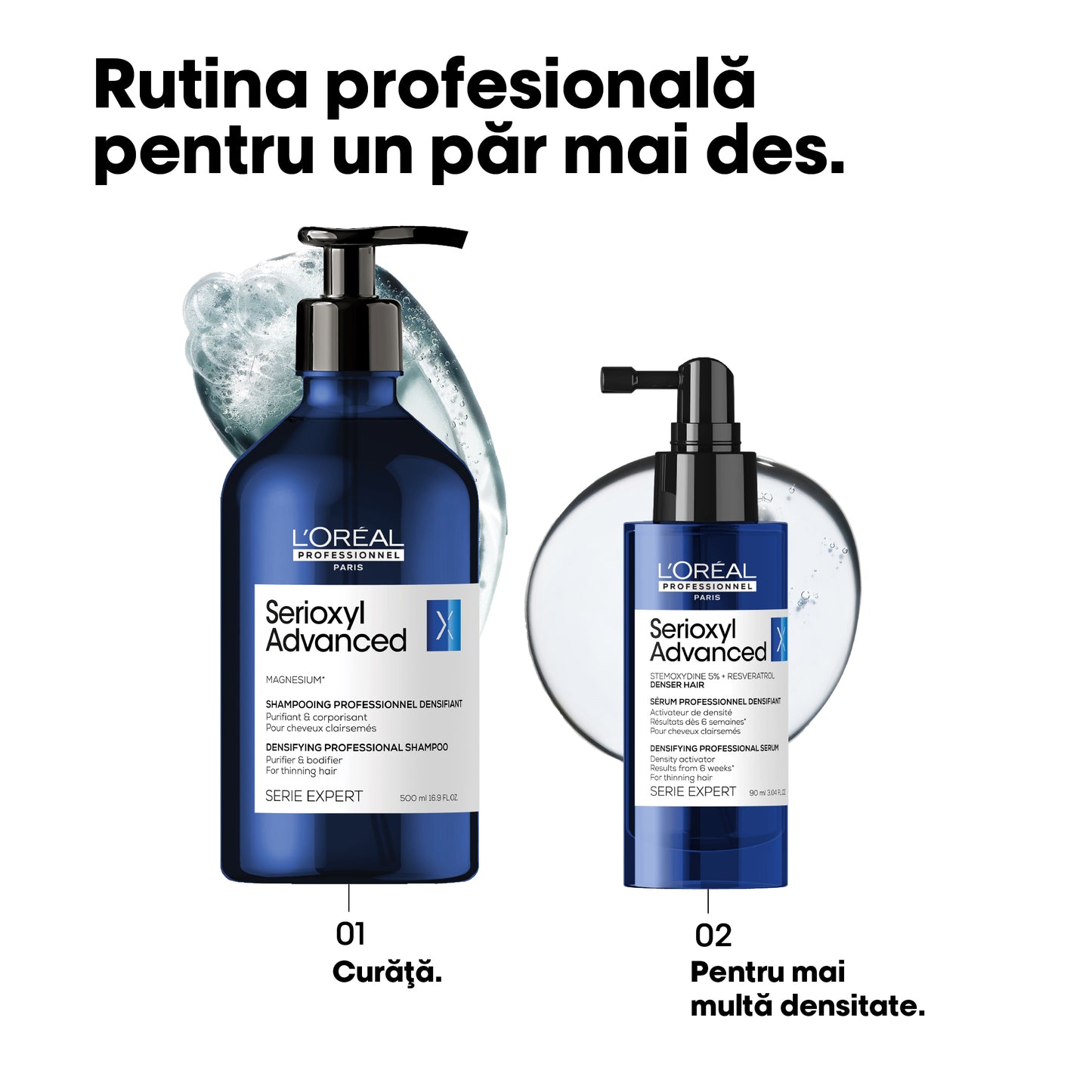Sampon purificator pentru mai multa densitate, pentru par fin L'Oréal Professionnel Serie Expert Serioxyl Advanced, cu magneziu, fara siliconi si alcool, 500ml