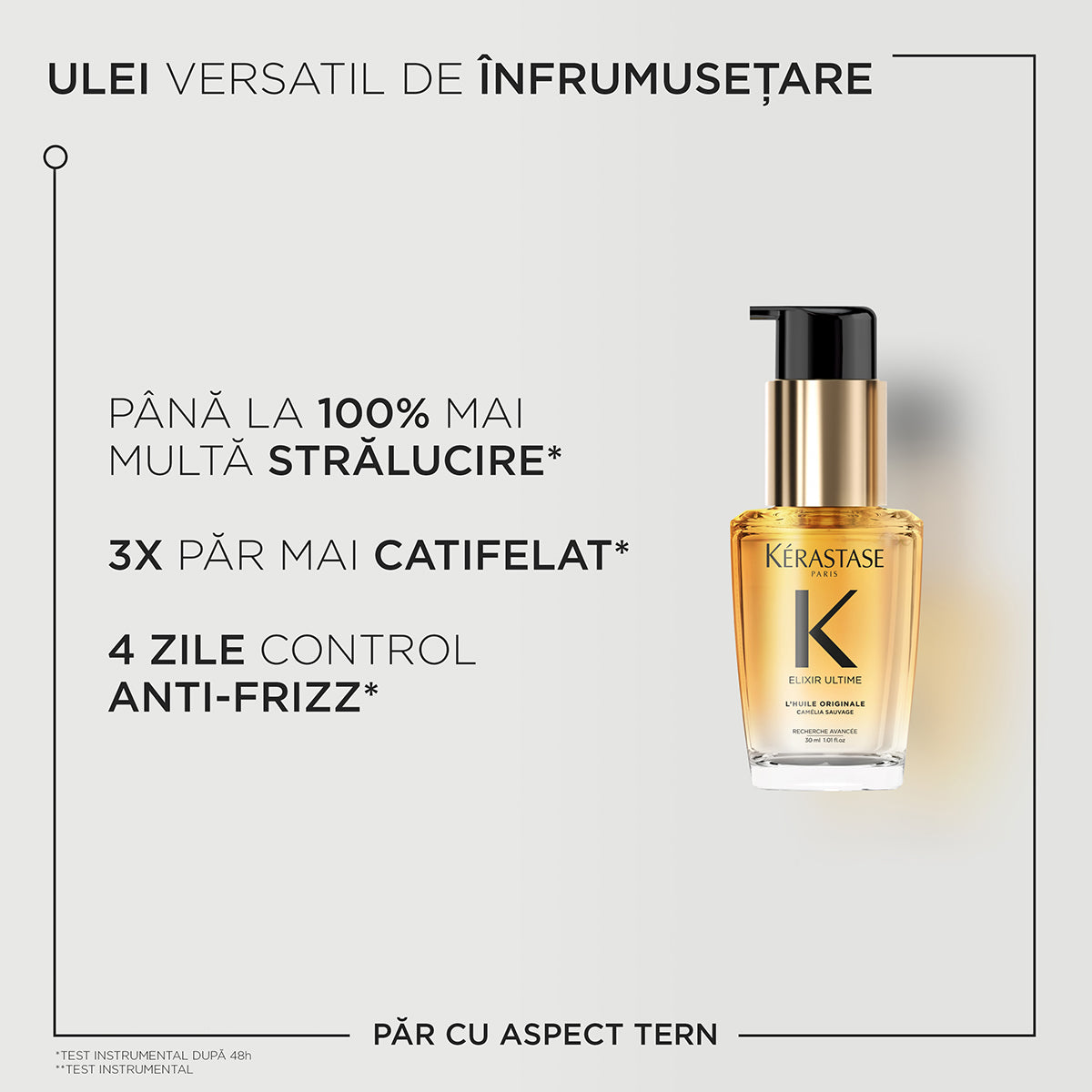 Ulei de păr reîncărcabil - Kerastase L’Huile Originale Elixir Ultime Refillable - Strălucire și netezire - 30 ml travel size