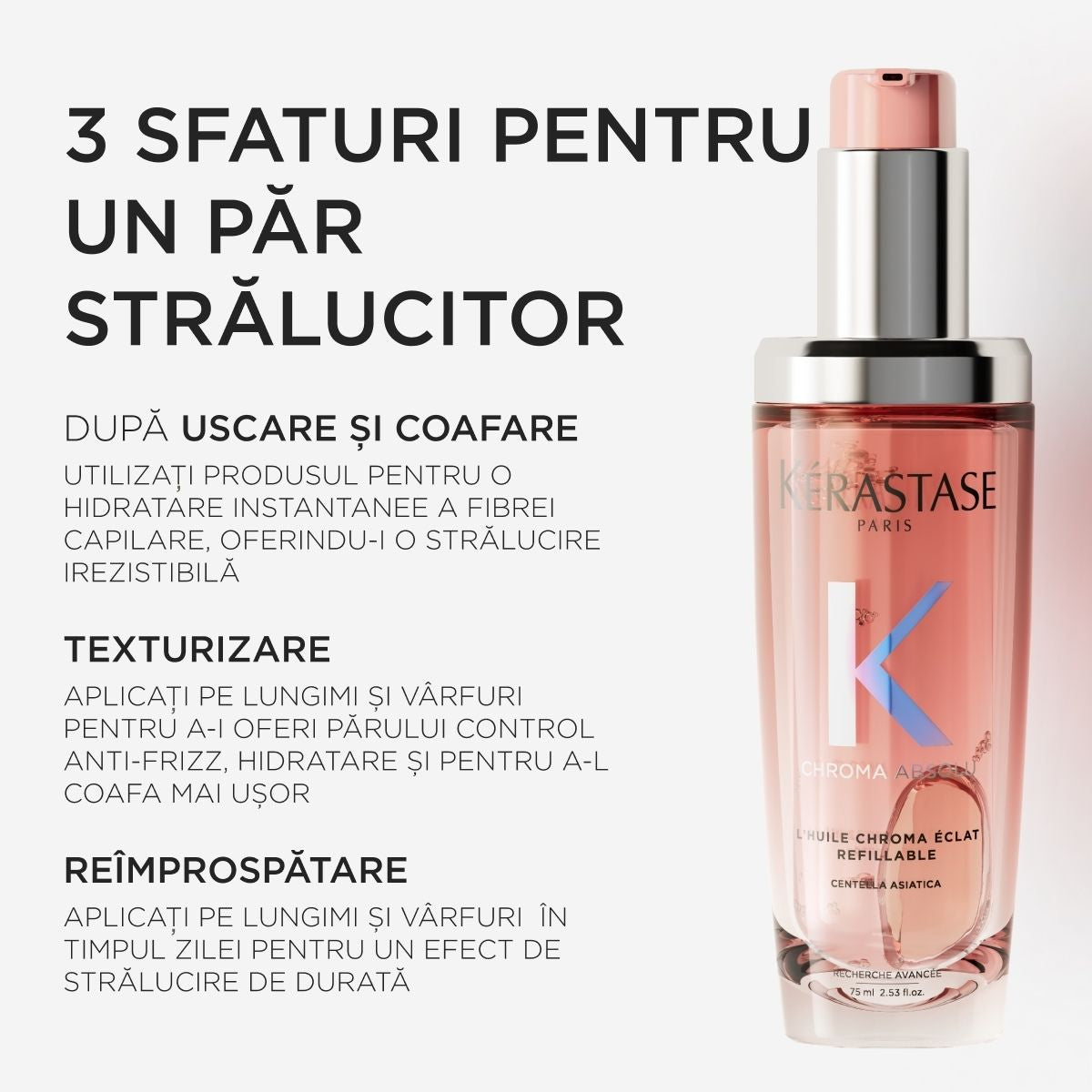 Ulei de par reincarcabil pentru par vopsit Kerastase L'Huile Chroma Eclat 75ml + rezerva 75ml