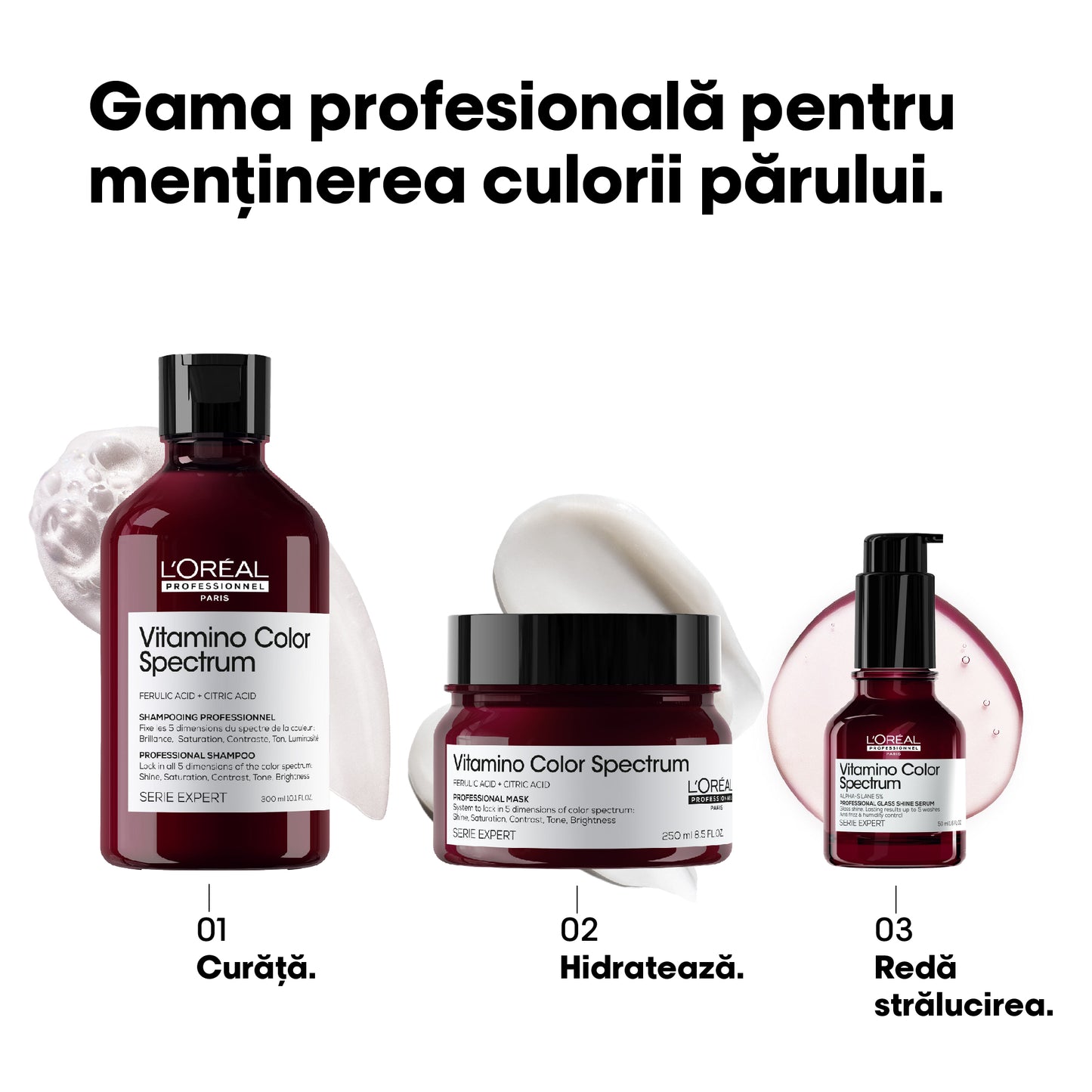 Serum pentru par vopsit L’Oreal Professionnel SE Vitamino Color Spectrum Glass Shine, par stralucitor efect de oglinda, hidratare, protectie UV & termica 230°C, anti-frizz, fara sulfati, vegan, 50ml