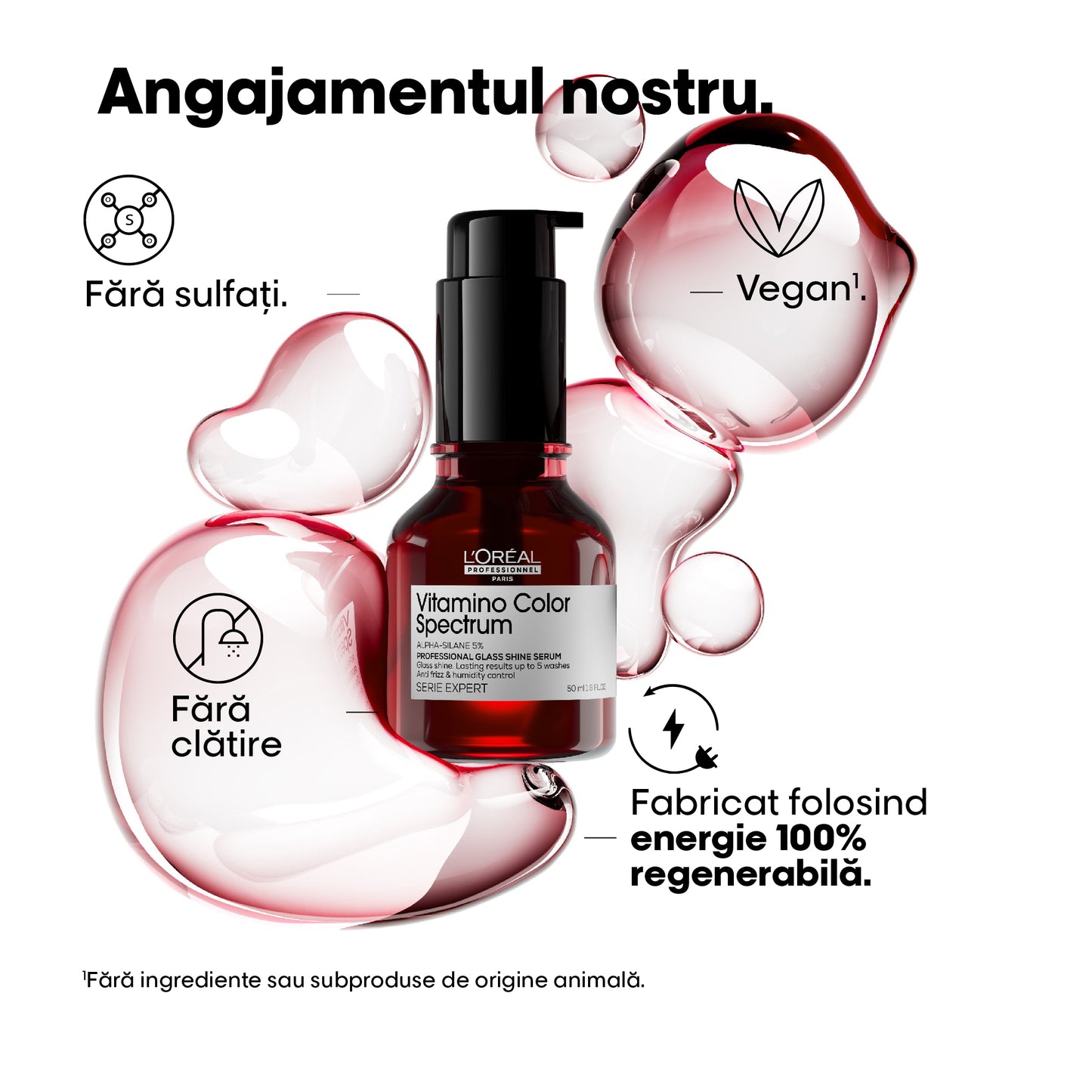 Serum pentru par vopsit L’Oreal Professionnel SE Vitamino Color Spectrum Glass Shine, par stralucitor efect de oglinda, hidratare, protectie UV & termica 230°C, anti-frizz, fara sulfati, vegan, 50ml