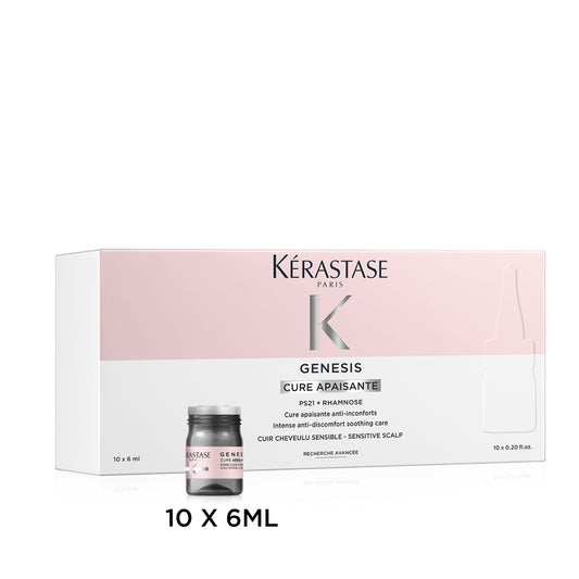 Fiole Kérastase Genesis Cure Apaisante, Îngrijire intensă, calmantă împotriva disconfortului pentru scalp sensibil 10x6ml