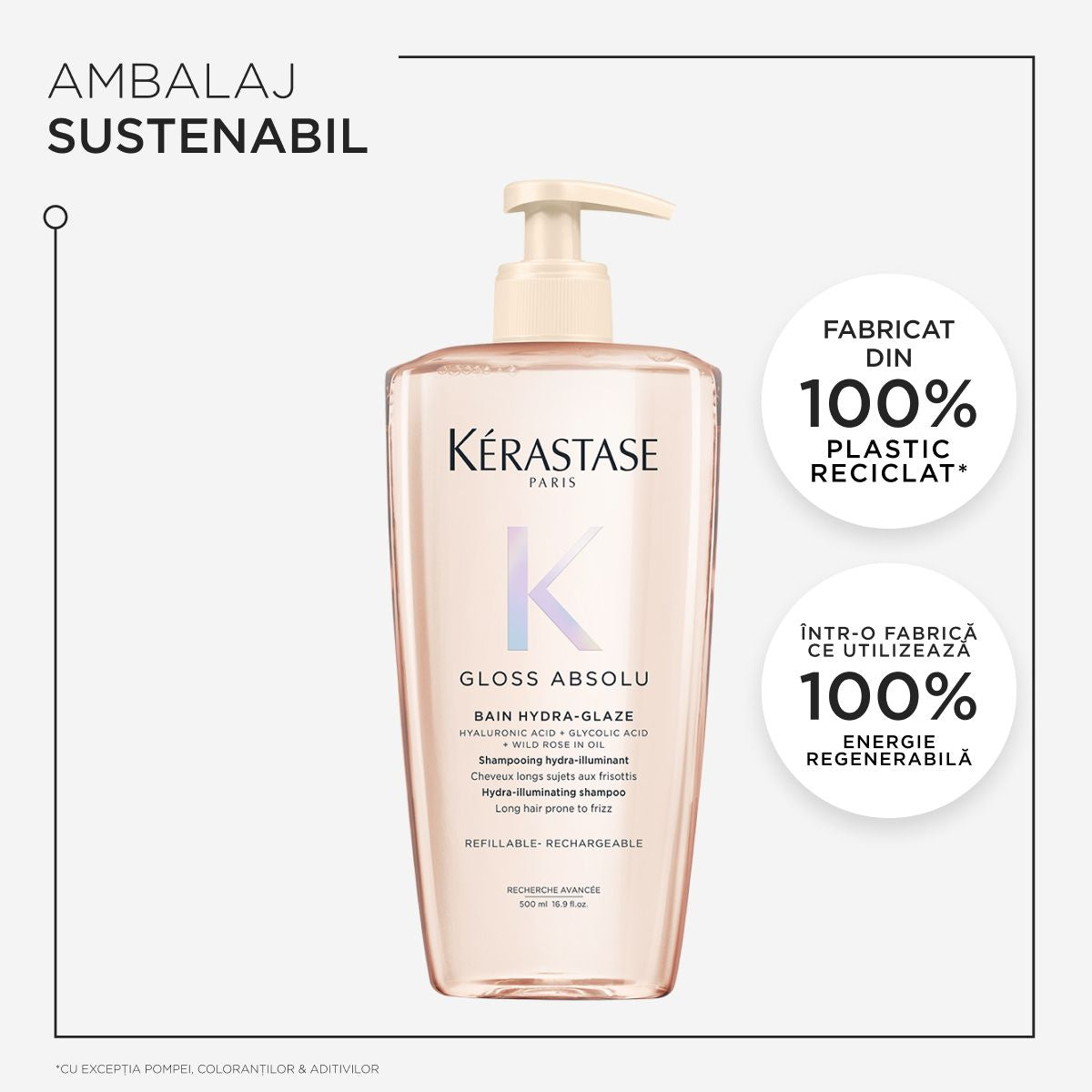 Sampon reincarcabil Kerastase Gloss Absolu Bain Hydra-Glaze, cu efect anti-electrizare, 500ml