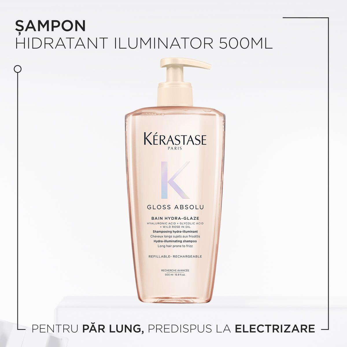 Sampon reincarcabil Kerastase Gloss Absolu Bain Hydra-Glaze, cu efect anti-electrizare, 500ml