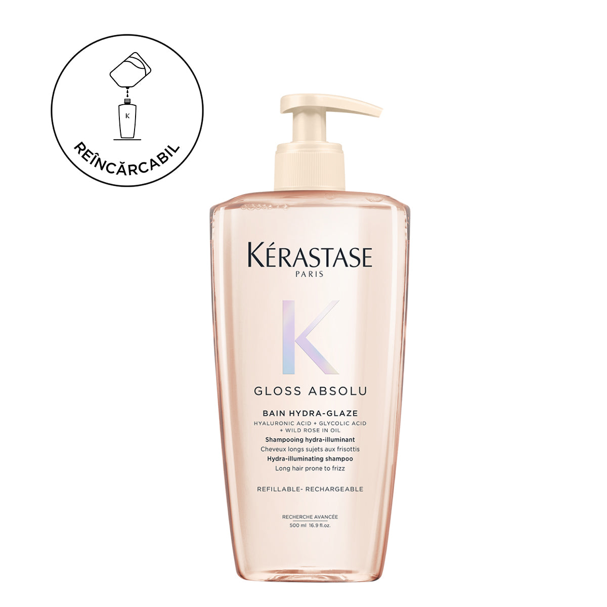 Sampon reincarcabil Kerastase Gloss Absolu Bain Hydra-Glaze, cu efect anti-electrizare, 500ml