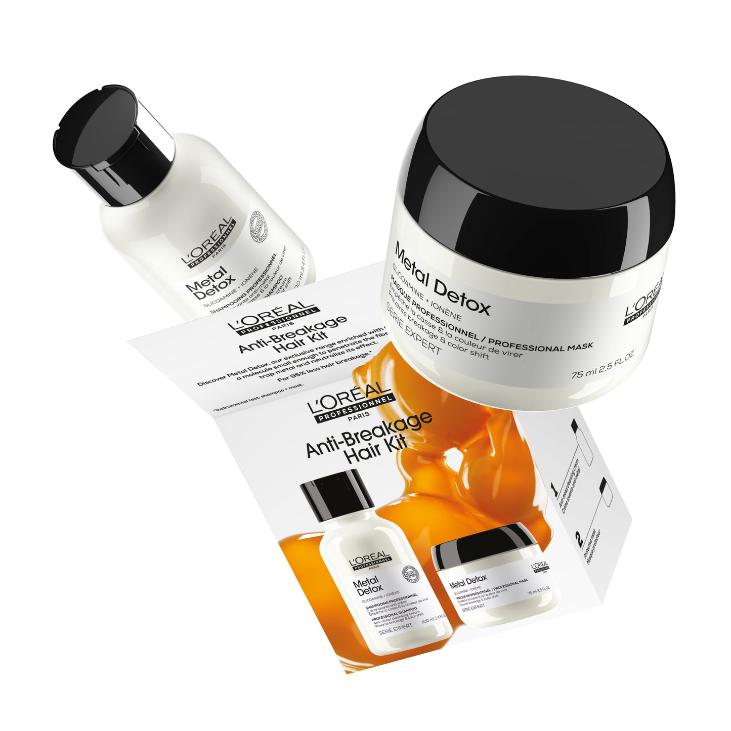 Set Travel Size L'Oréal Professionnel Metal Detox pentru toate tipurile de par decolorat, colorat sau cu balayage, hidrateaza, Sampon 100ml + Masca 75ml