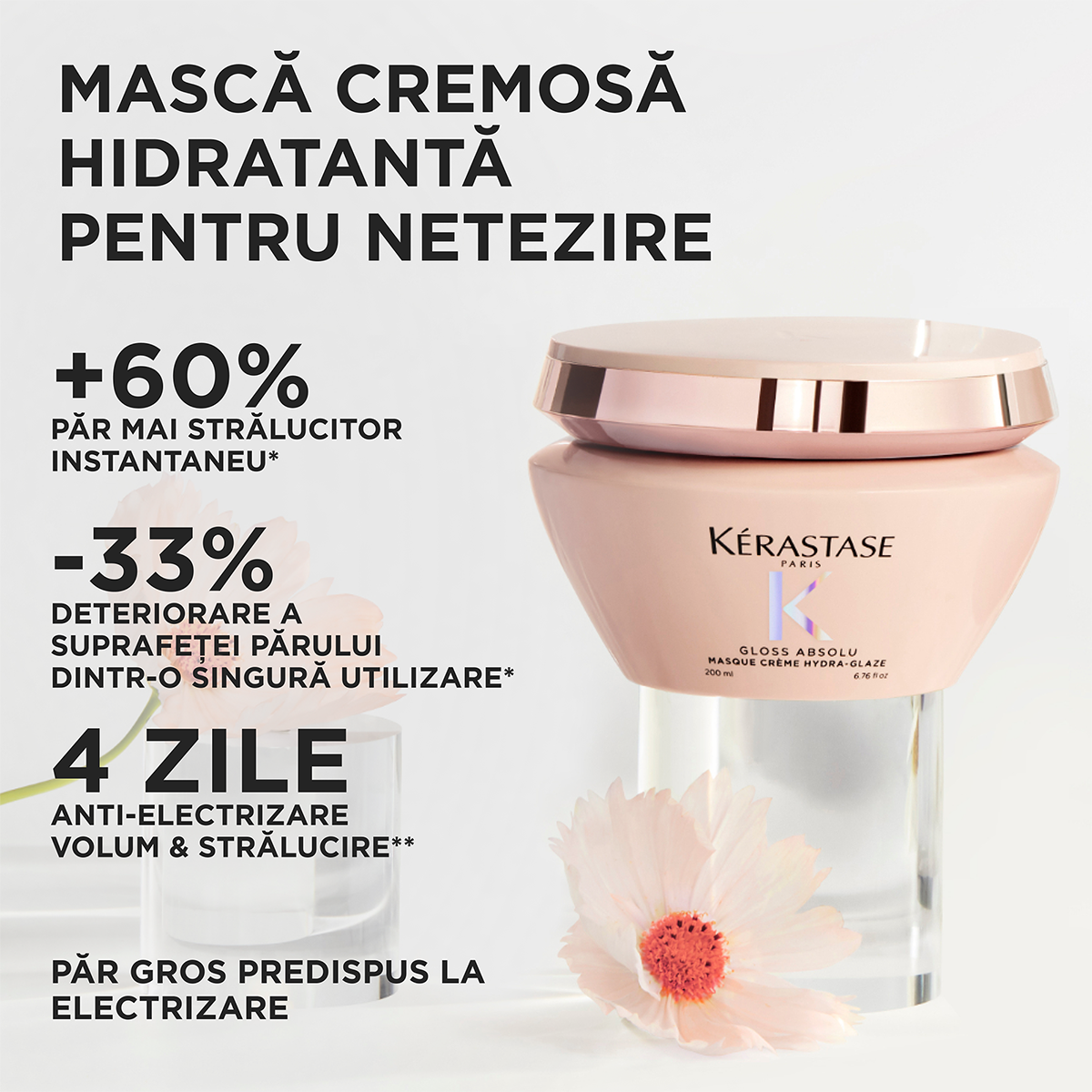 Masca pentru par gros predispus la electrizare Kérastase Gloss Absolu Masque Crème Hydra-Glaze 200 ml