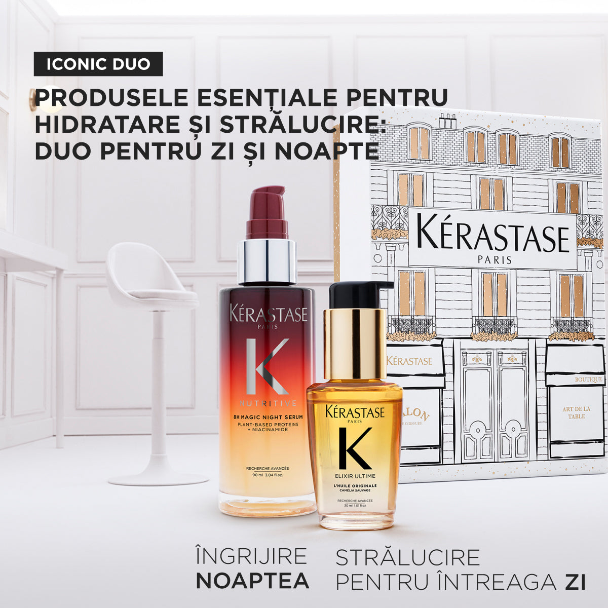 Set Kérastase Iconics Holidays 2025, hidratare si stralucire, Duo pentru zi si noapte