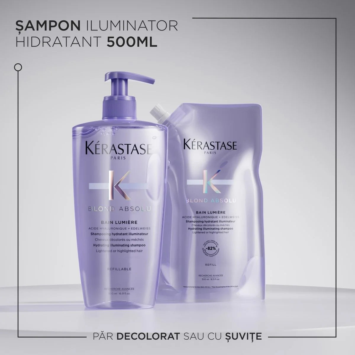 Pachet Kerastase Blond Absolu Bain Lumiere 1000ml- Sampon Reincarcabil 500ml si Rezerva 500ml