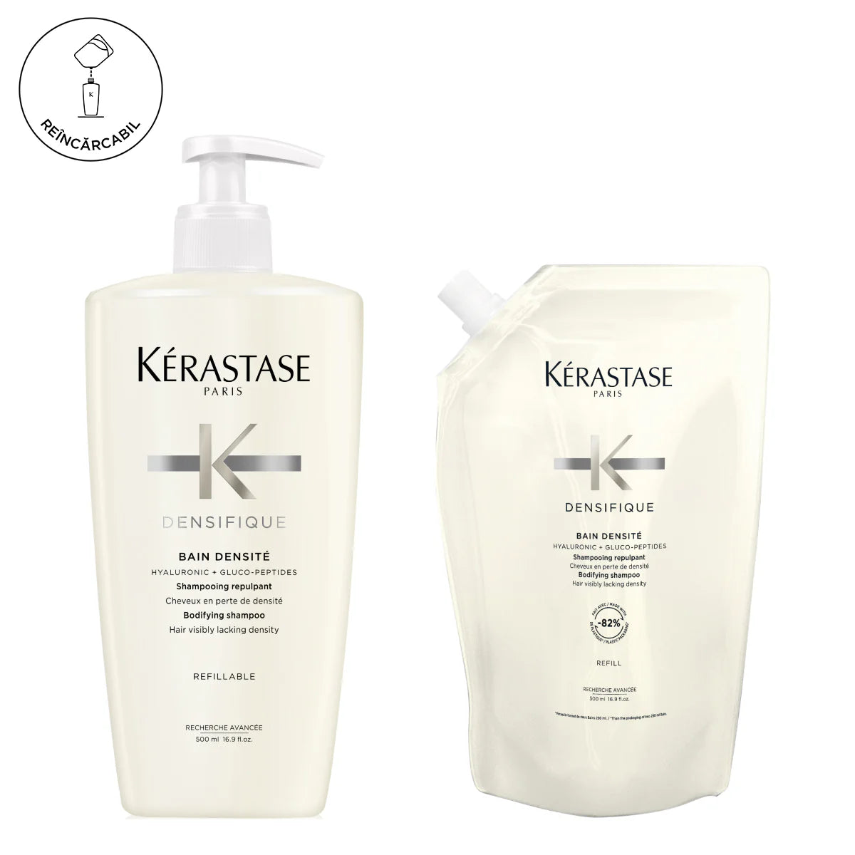 Kérastase Densifique Bain Densite 1000ml Pack - Refillable Shampoo 500ml and Refill 500ml