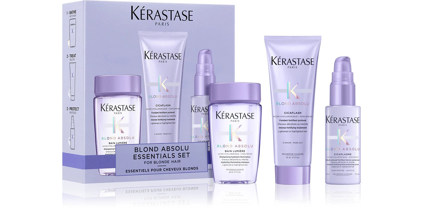 Kerastase Blond Absolu, set esential pentru par blond, travel size, 80ml 75ml 45ml