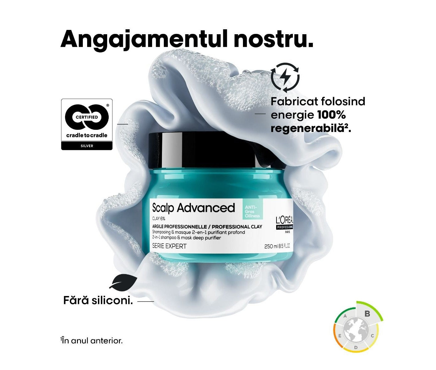 Sampon si masca 2 in 1 cu utilizari multiple pentru scalp gras L’Oreal Professionnel SE Scalp Advanced, cu 6% argilă , 250ml