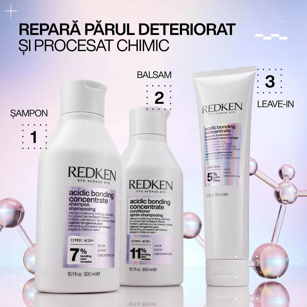 Set Redken Acidic Bonding Concentrate - Sampon + Balsam + Tratament Leave-In