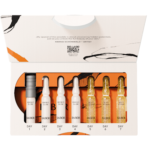 Fiole pentru luminozitate si stralucire cu retinol si vitamina B3, Babor X Hanna Schonwald Vitamin Glow Ampoule Serum Concentrate 7 x 2ml