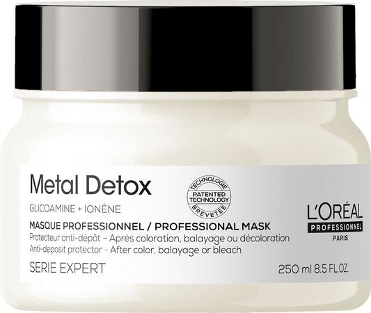 Masca de par L'Oréal Professionnel Serie Expert Metal Detox cu sistem de protectie anti-depunere a metalelor, toate tipurile de par decolorat, colorat sau balayage 250 ml