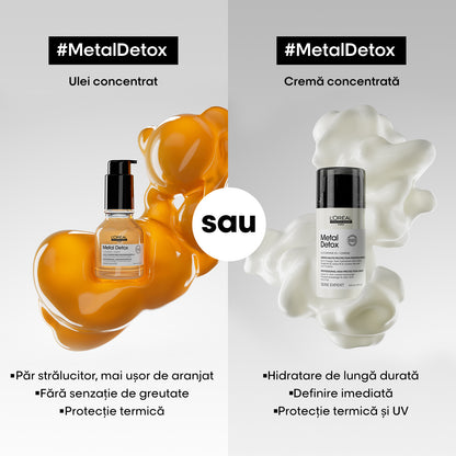 Crema profesionala fara clatire, L’Oreal Professionnel SE Metal Detox, hidratanta, cu protectie termica si UV, actioneaza impotriva ruperii parului & mentine culoarea, textura cremoasa, pentru toate tipurile de par, 100ml