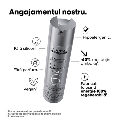 Fixativ profesional L’Oréal Professionnel Tecni.Art Infiniul Pure Strong – fixare puternică, control de lungă durată 300ml