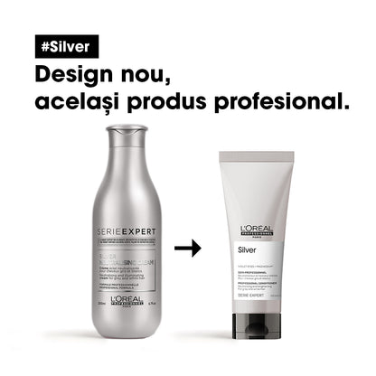 Balsam de par L’Oreal Professionnel SE Silver, pentru a neutraliza tonurile galbene nedorite, cu magneziu si agenti anti-ingalbenire, pentru parul carunt sau cu tonuri galbene, 200ml