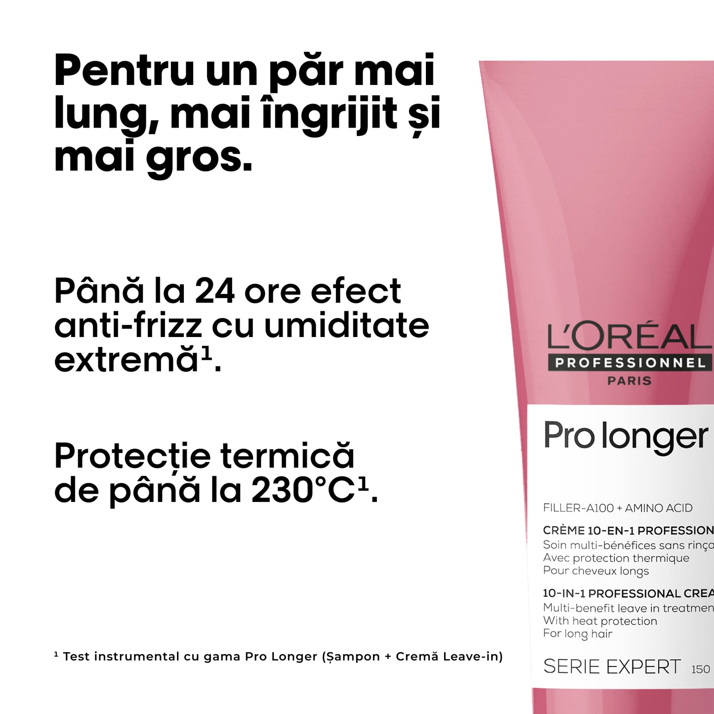 Crema leave in profesionala pentru a fortifica si repara lungimile parului, L’Oreal Professionnel Serie Expert Pro Longer, cu Filler A-100, stralucire, protectie termica 230°C, anti-frizz, fara sulfati, 150ml