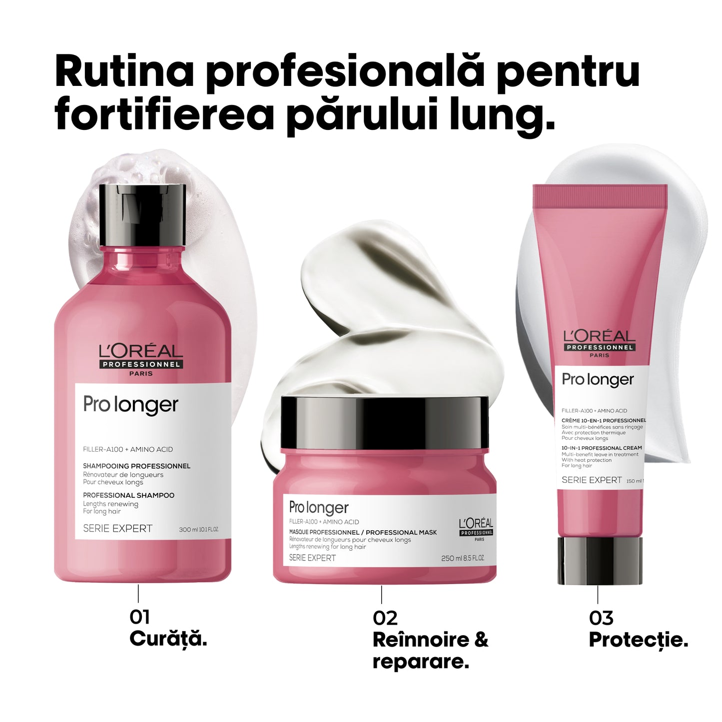Crema leave in profesionala pentru a fortifica si repara lungimile parului, L’Oreal Professionnel Serie Expert Pro Longer, cu Filler A-100, stralucire, protectie termica 230°C, anti-frizz, fara sulfati, 150ml
