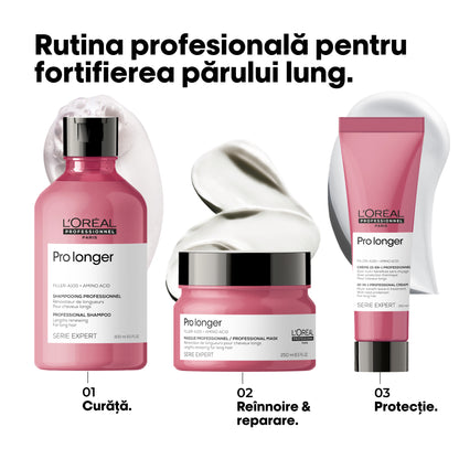 Crema leave in profesionala pentru a fortifica si repara lungimile parului, L’Oreal Professionnel Serie Expert Pro Longer, cu Filler A-100, stralucire, protectie termica 230°C, anti-frizz, fara sulfati, 150ml