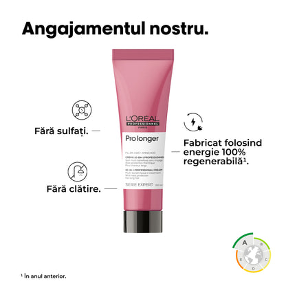 Crema leave in profesionala pentru a fortifica si repara lungimile parului, L’Oreal Professionnel Serie Expert Pro Longer, cu Filler A-100, stralucire, protectie termica 230°C, anti-frizz, fara sulfati, 150ml