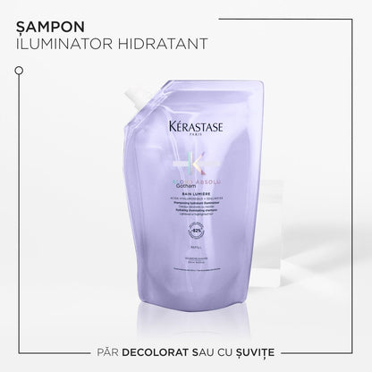 Rezerva sampon Kérastase Blond Absolu Bain Lumière Refill, hidratant iluminator pentru par decolorat sau cu suvite blonde, 500ml