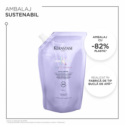 Rezerva sampon Kérastase Blond Absolu Bain Lumière Refill, hidratant iluminator pentru par decolorat sau cu suvite blonde, 500ml