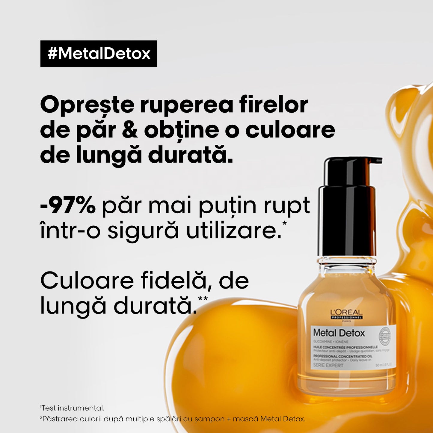 Ulei de par concentrat L’Oréal Professionnel Metal Detox, cu sistem anti-depunere a metalelor, actioneaza impotriva ruperii parului, 50ml