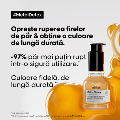 Ulei de par concentrat L’Oréal Professionnel Metal Detox, cu sistem anti-depunere a metalelor, actioneaza impotriva ruperii parului, 50ml