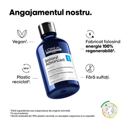 Sampon purificator pentru mai multa densitate, pentru par fin L'Oréal Professionnel Serie Expert Serioxyl Advanced, cu magneziu, aprobat dermatologic, fara siliconi si alcool, 300ml