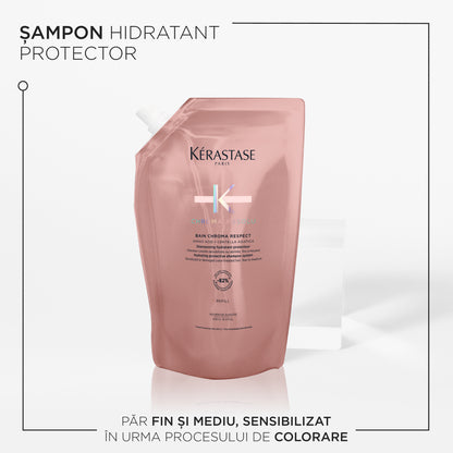 Rezervă șampon hidratant pentru toate tipurile de păr vopsit - Kerastase Chroma Absolu Bain Chroma Respect, 500ml