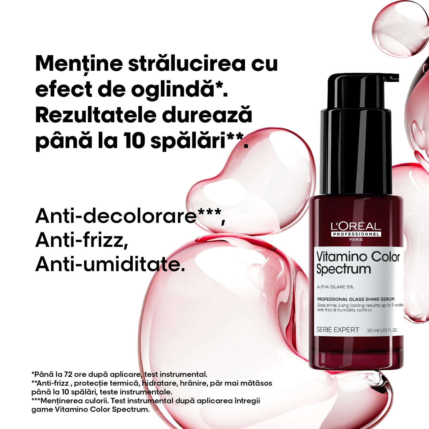 Serum pentru par vopsit L’Oreal Professionnel SE Vitamino Color Spectrum Glass Shine, par stralucitor efect de oglinda, hidratare, anti-frizz, protectie UV&termica fara sulfati, vegan, 30ml