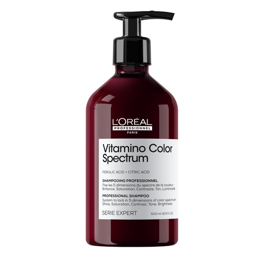 Sampon pentru par vopsit L’Oreal Professionnel SE Vitamino Color Spectrum, pentru fixarea culorii, par mai matasos & puternic, cu Acid Feluric & Acid Citric fara sulfati, produs vegan, 500ml