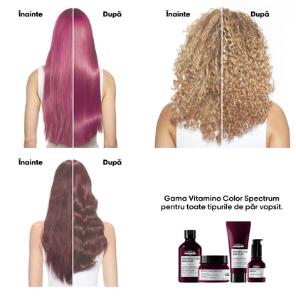 Rezerva sampon pentru par vopsit L’Oreal Professionnel SE Vitamino Color Spectrum, pentru fixarea culorii, par mai matasos & puternic, cu Acid Feluric & Acid Citric fara sulfati, produs vegan, 500ml