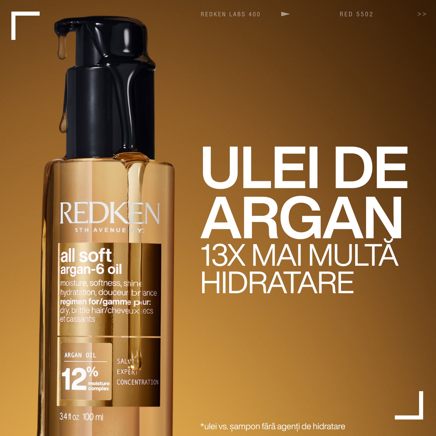 Ulei de par Redken All Soft Argan-6 cu ulei de Argan pentru par uscat, 100ml