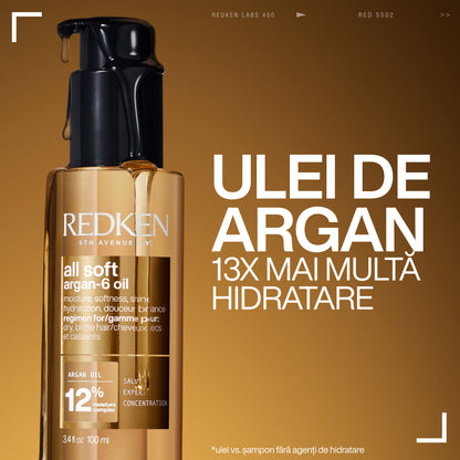 Ulei de par Redken All Soft Argan-6 cu ulei de Argan pentru par uscat, 100ml