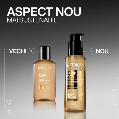 Ulei de par Redken All Soft Argan-6 cu ulei de Argan pentru par uscat, 100ml