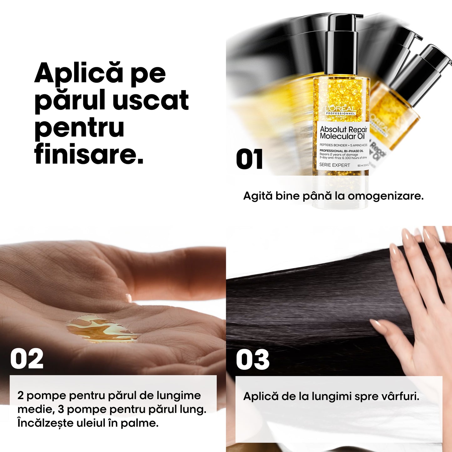 Ulei de par bifazic L’Oreal Professionnel SE Absolut Repair Molecular Oil, efect anti-frizz, nu necesita clatire, fara sulfati, 90ml