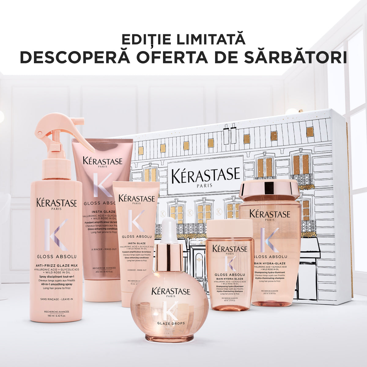 Set Kérastase Gloss Absolu Fondant Holidays 2025, Ritual de ingrijire hydra-glaze pentru un par stralucitor si plin de viata