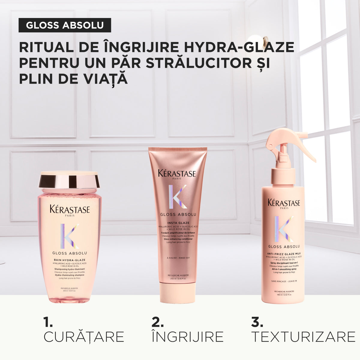 Set Kérastase Gloss Absolu Fondant Holidays 2025, Ritual de ingrijire hydra-glaze pentru un par stralucitor si plin de viata